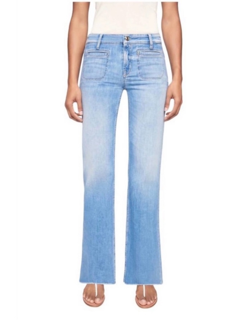 Cambio Tess Jeans Summer Contrast Blue Denim Size W34 L32 Straight Leg Cropped
